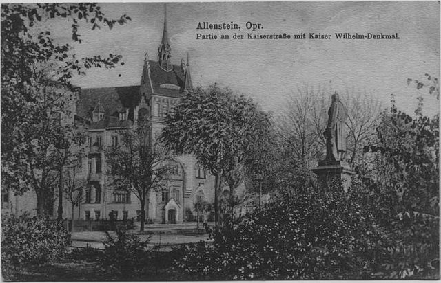 Olsztyn - Widok na ul. cesarsk z pomnikiem cesarza Wilhelma 1916