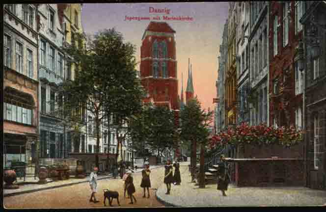Danzig - Jopengasse mit Marienkirche 1910
