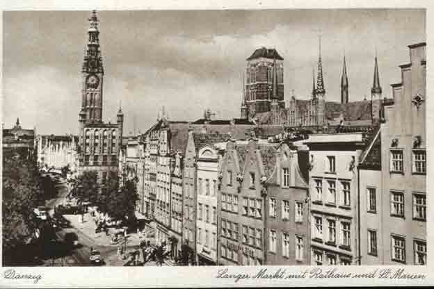 Gdansk - Long market with city hall and Mary church ca. 1920