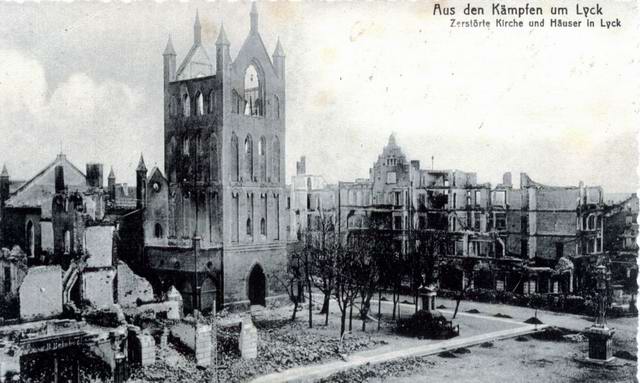 Lyck - Zerstrte Kirche und Huser 1917
