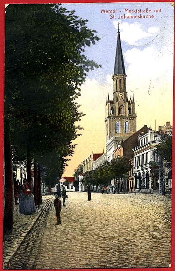 Kajpeda - Marktstrasse z kosciolem sw. Johannes, rok 1915